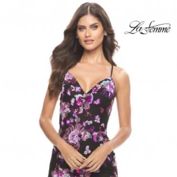 Black Prom Dress with Sequin Detail by Designer LaFemme